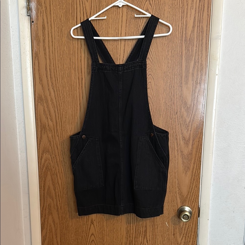 Universal Thread Moto Biker Utility Black Overall Jumper Denim Mini Dress Sz M